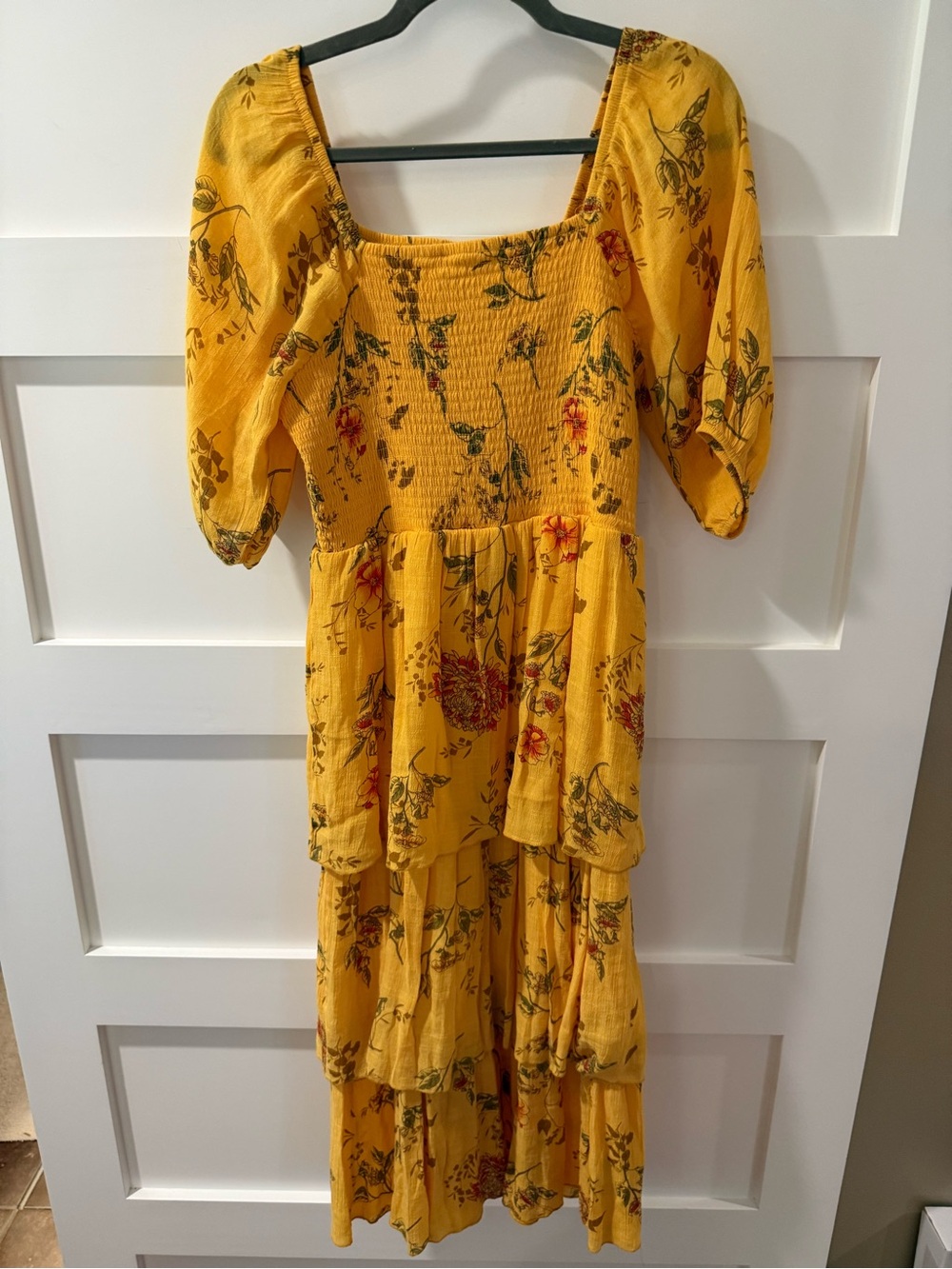 J Gee Yellow boho Floral Tiered Maxi Dress